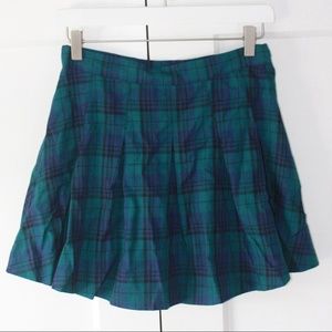 Plaid Blue and Green Pleated Mini Skirt